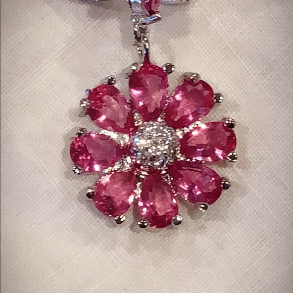 Pink Tourmaline & CZ Dangle Earrings - Picture 8 of 8